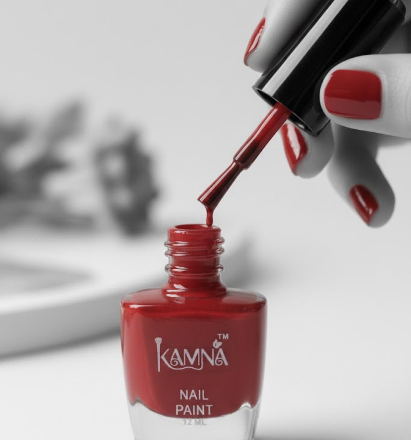 Kamna Deep Red Nail Paint Long Lasting Gloss Finish Deep Red