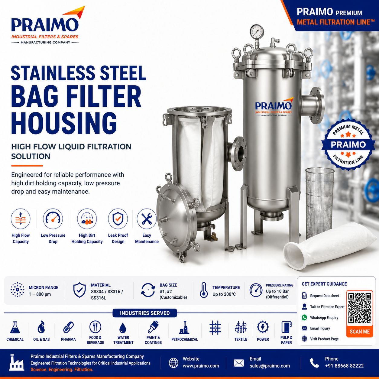 Stainless Steel Bag Filter Housing