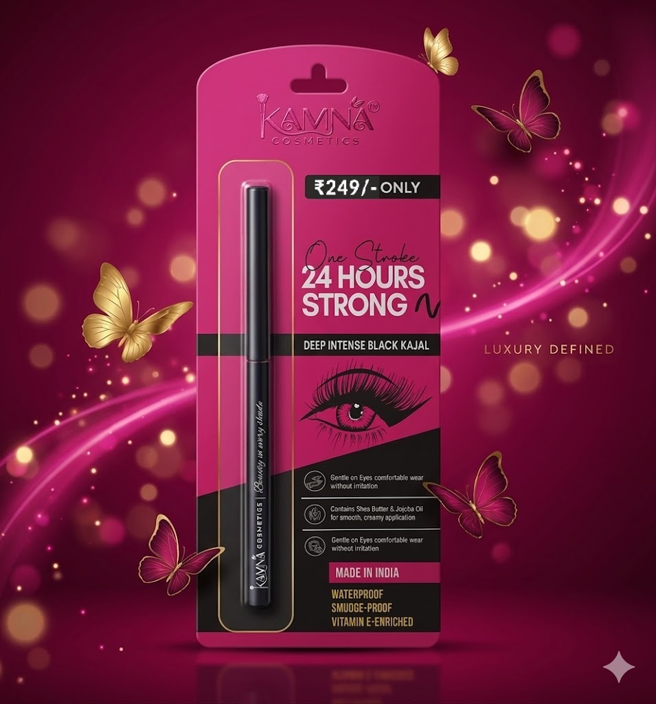 Kamna Deep Black Kajal for Women | 24 Hours Long Lasting | Waterproof & Smudge Proof | Smooth Glide Eye Kajal Pencil for Daily Use (Kajal, 0.35 gm)